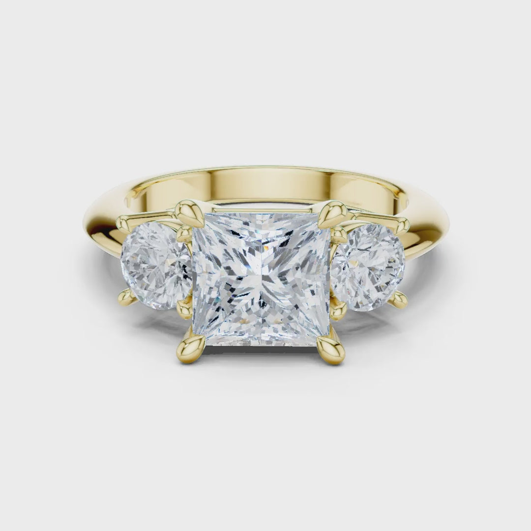 MJR091 - Princess Cut Center Three Stone Ring with Round Sides