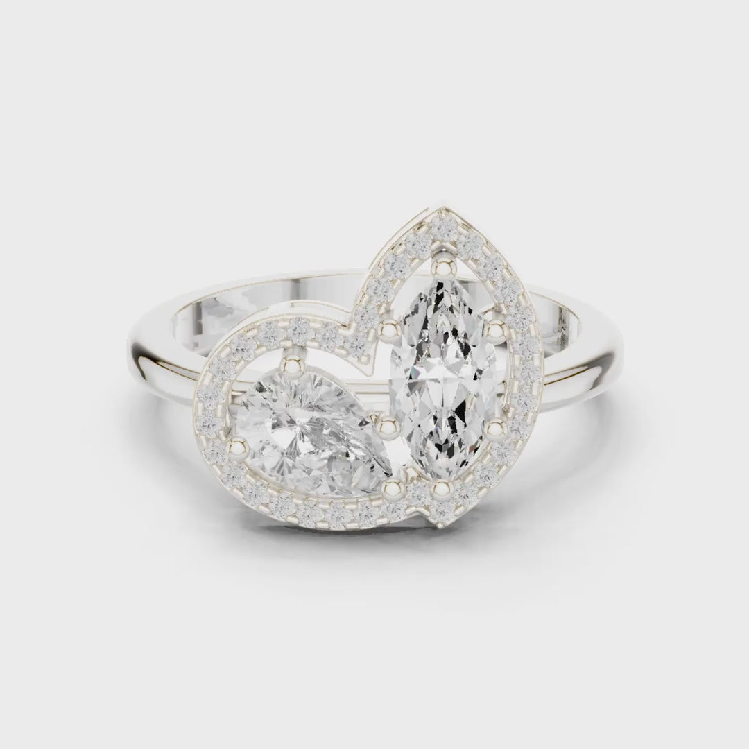 MJR0113 - Marquise Pear Toi Et Moi Ring with Heart Halo Frame