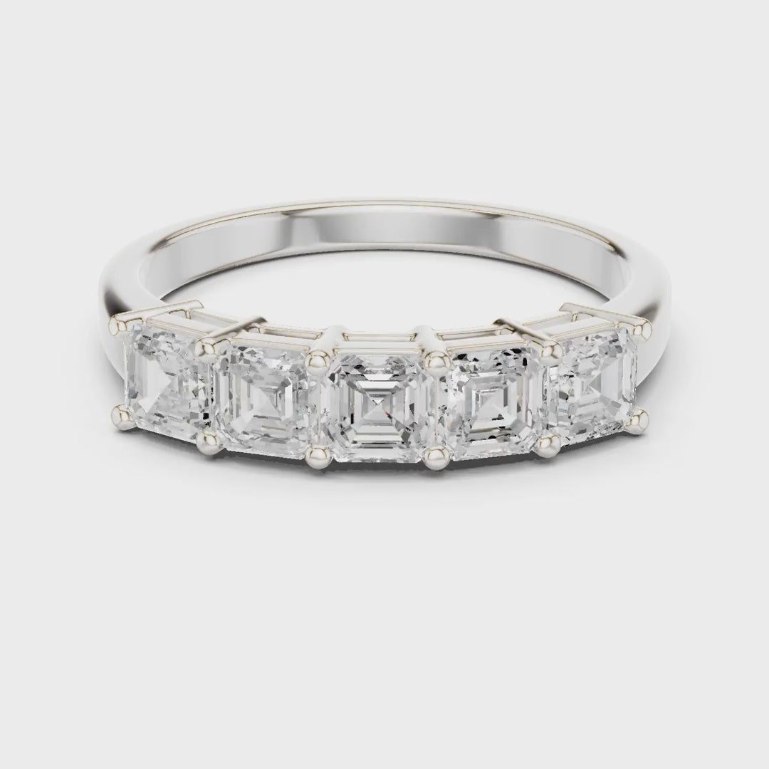 MJET046 - Five Stone Asscher Cut Prong Set Wedding Band