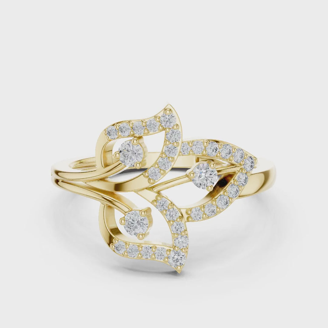 MJA010 - Botanical Three-Leaf Diamond Statement Ring