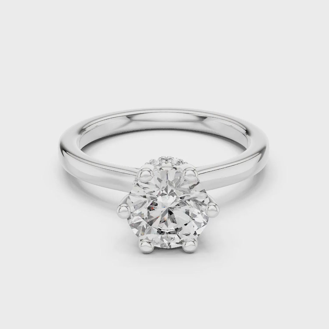 MJR0117 -Six-Prong Round Solitaire Ring with Hidden Sparkle Collar