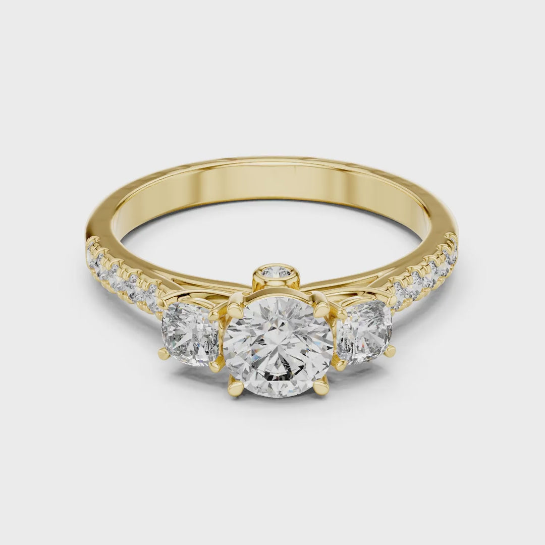 MJR006 - Round Three Stone Engagement Ring with Pavé Band