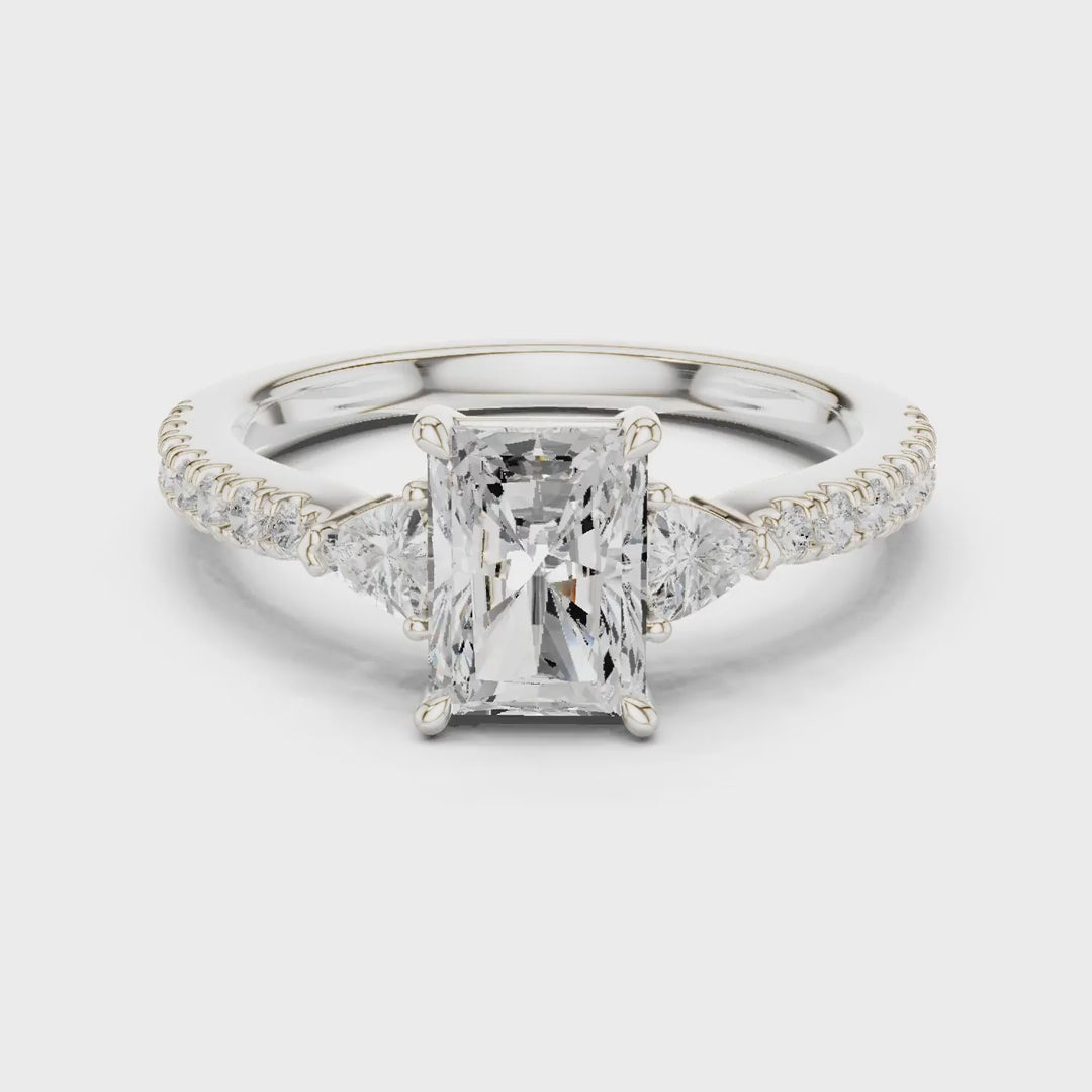 MJR084 - Radiant Center Three Stone Ring with Pavé Diamond Band