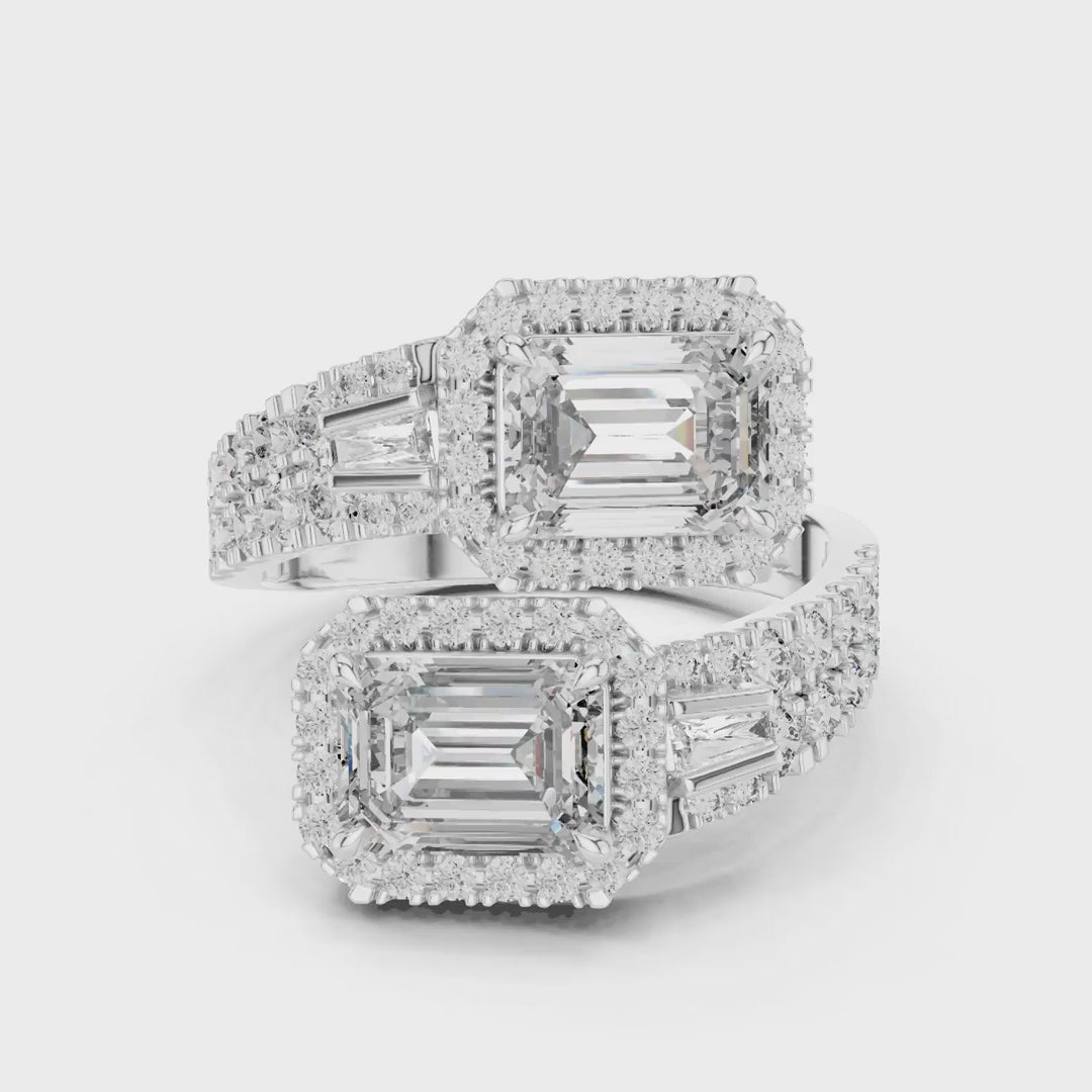 3.60 Carat Lab Grown Diamond Emerald Cut Toi Et Moi Bypass Ring