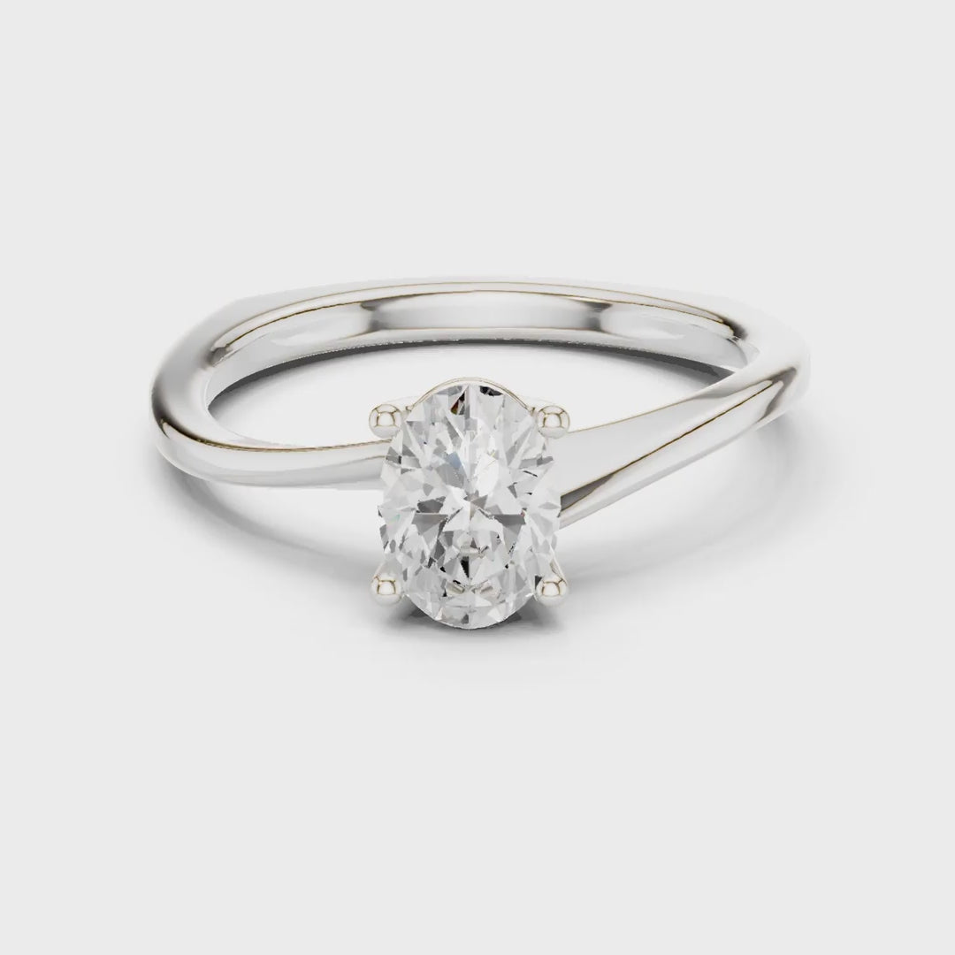 MJR0150 - Twisted Bypass Oval Solitaire Engagement Ring