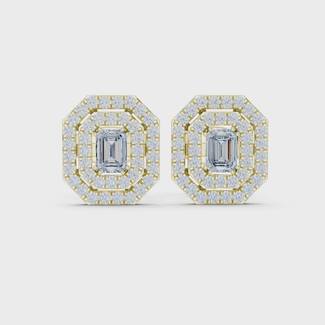 MJER35 - Double Octagon Halo Emerald Cut Studs