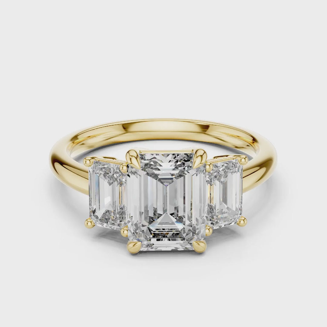 MJR032 - Emerald Cut Architectural Triptych Engagement Ring