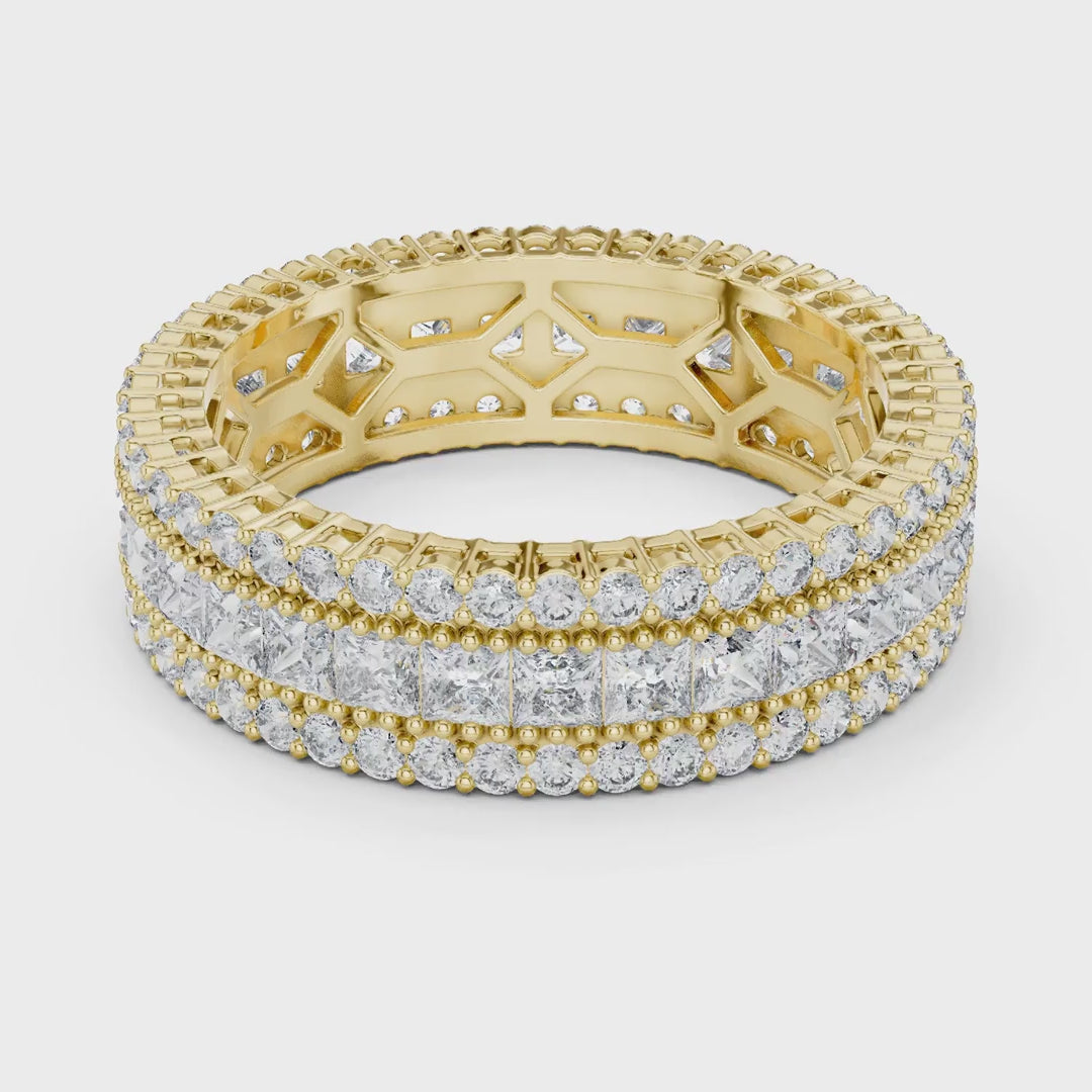 MJET035 - Princess Cut Channel Band with Pavé Diamond Borders