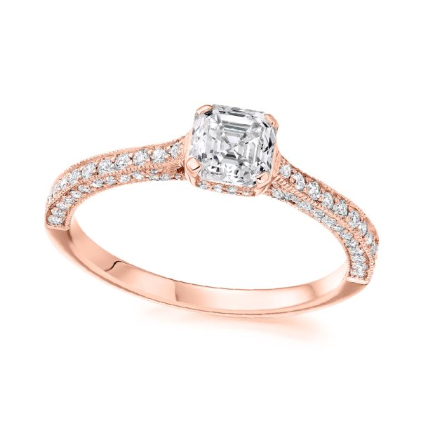 1 carat Asscher diamond ring with shoulder diamonds