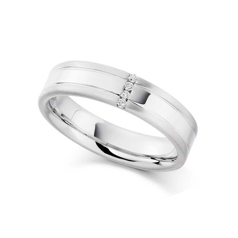 Men's Patterned & Diamond Set Wedding Ring