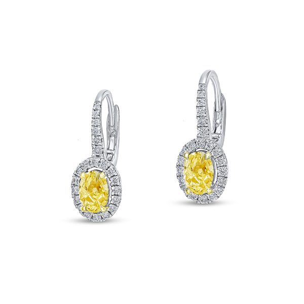 Fancy yellow diamond leverback earrings