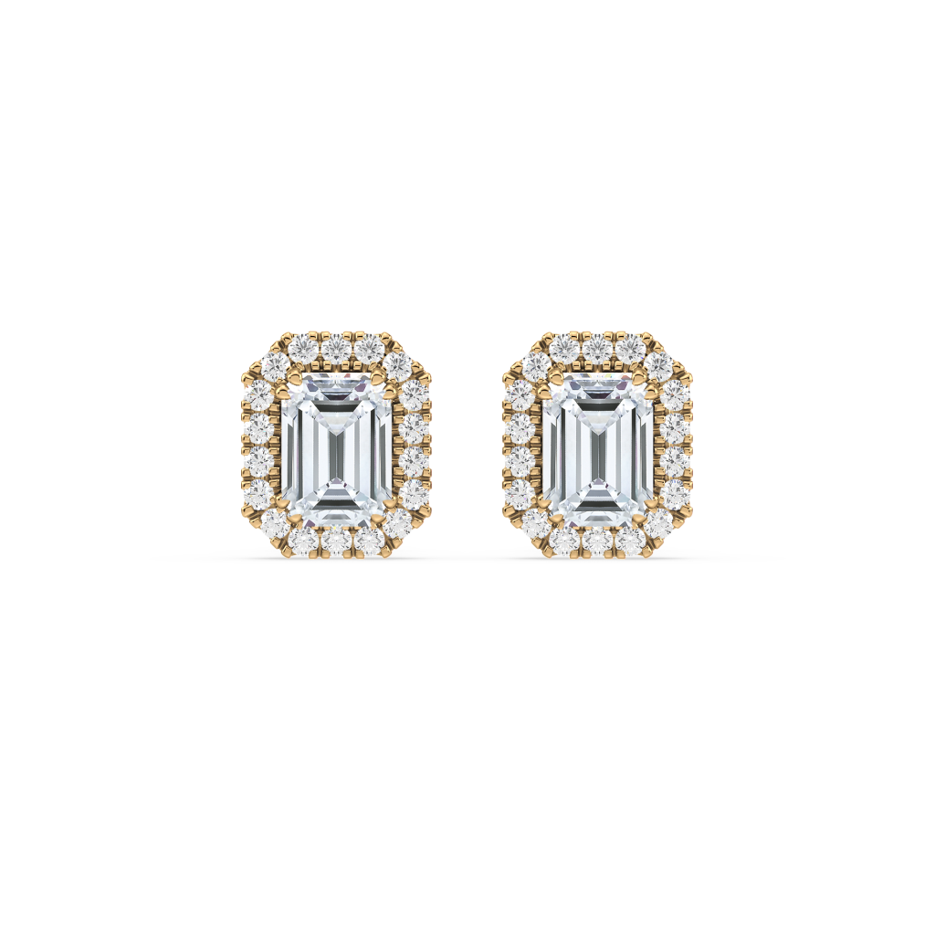 Emerald cut diamond Stud with halo