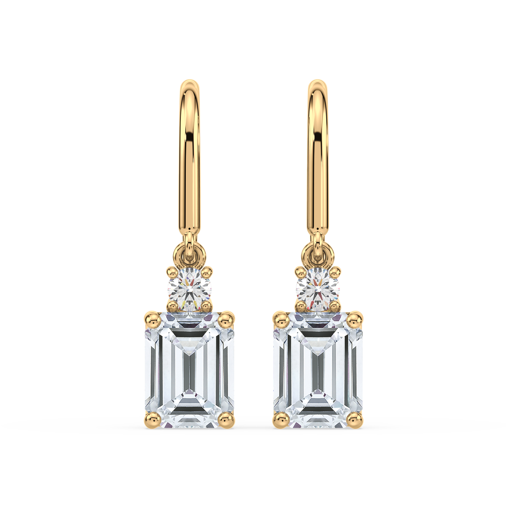 Emerald cut diamond drop earrings
