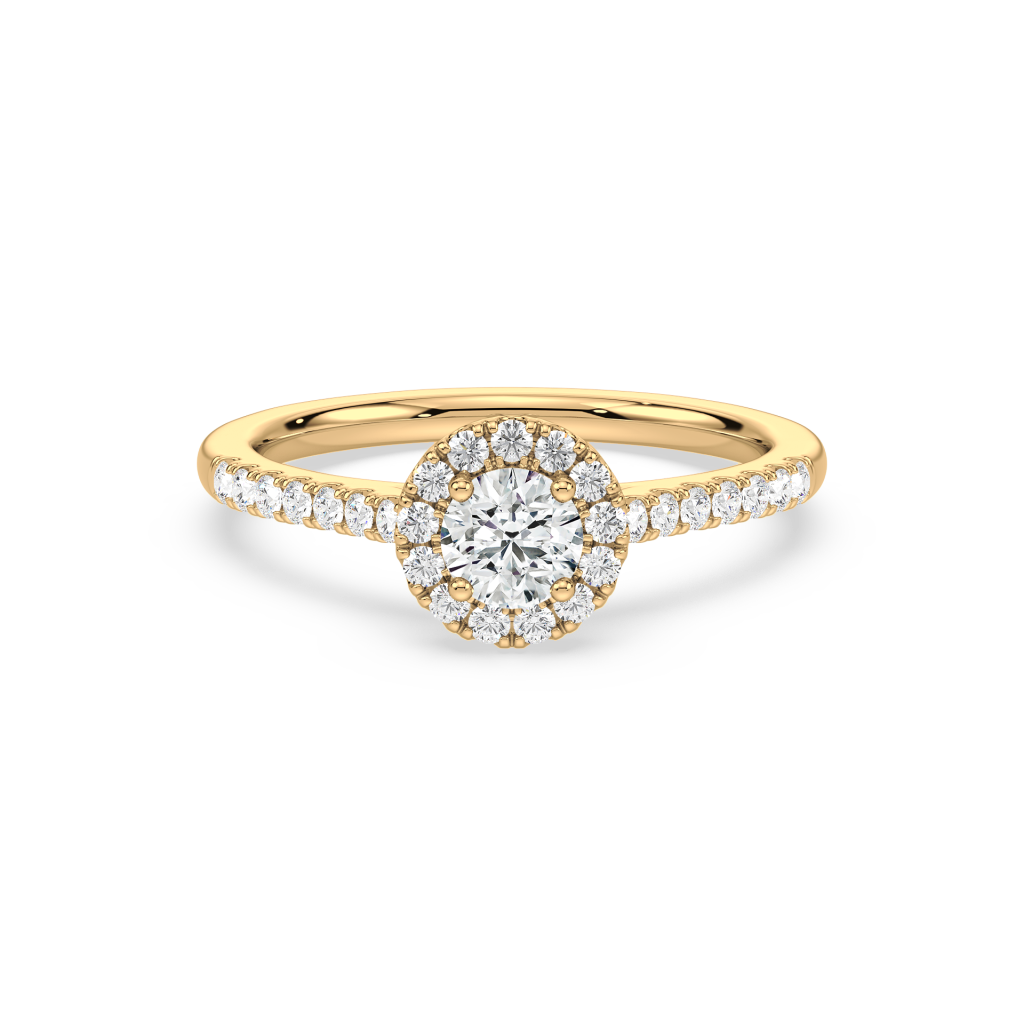 Round lab diamond halo engagement ring