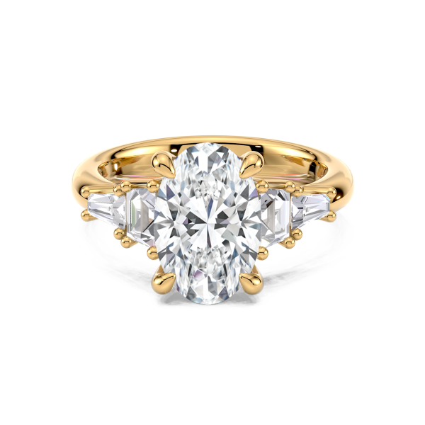 Oval diamond ring with side baguette diamonds