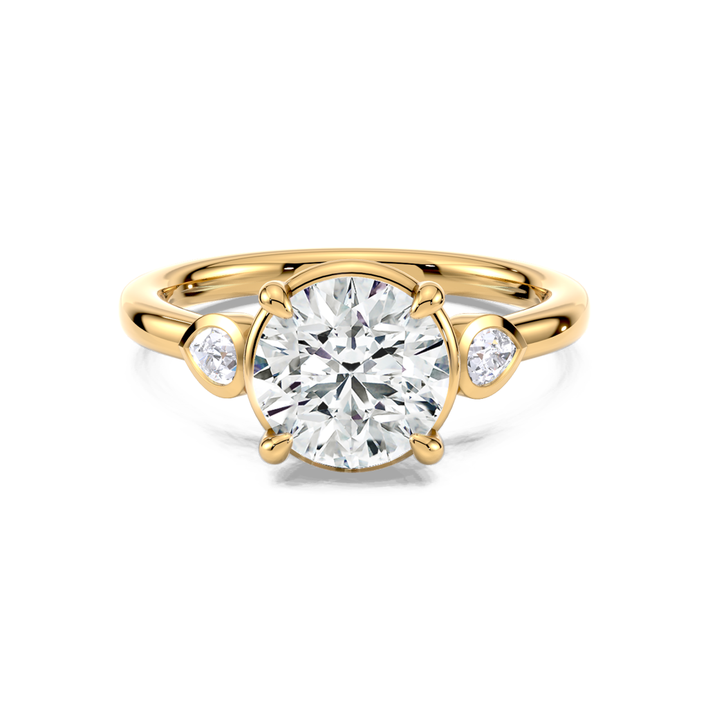 Round diamond ring with side pear diamonds