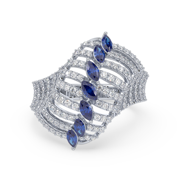 Sapphire and Diamond Linear Ring
